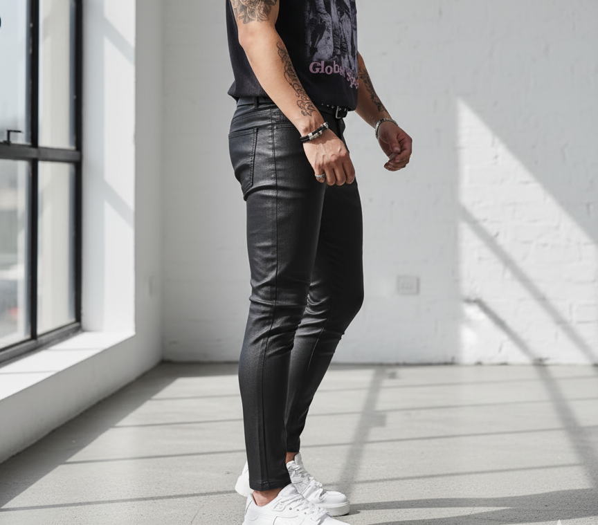 Pantalon skinny simili cuir extensible homme – coupe ajustée & stylée
