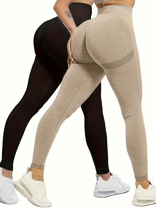 2pcs Leggings De Yoga Unis, Pantalons De Sport Yoga Serrés À Taille Haute Extensibles, Vêtements De Sport Pour Femmes