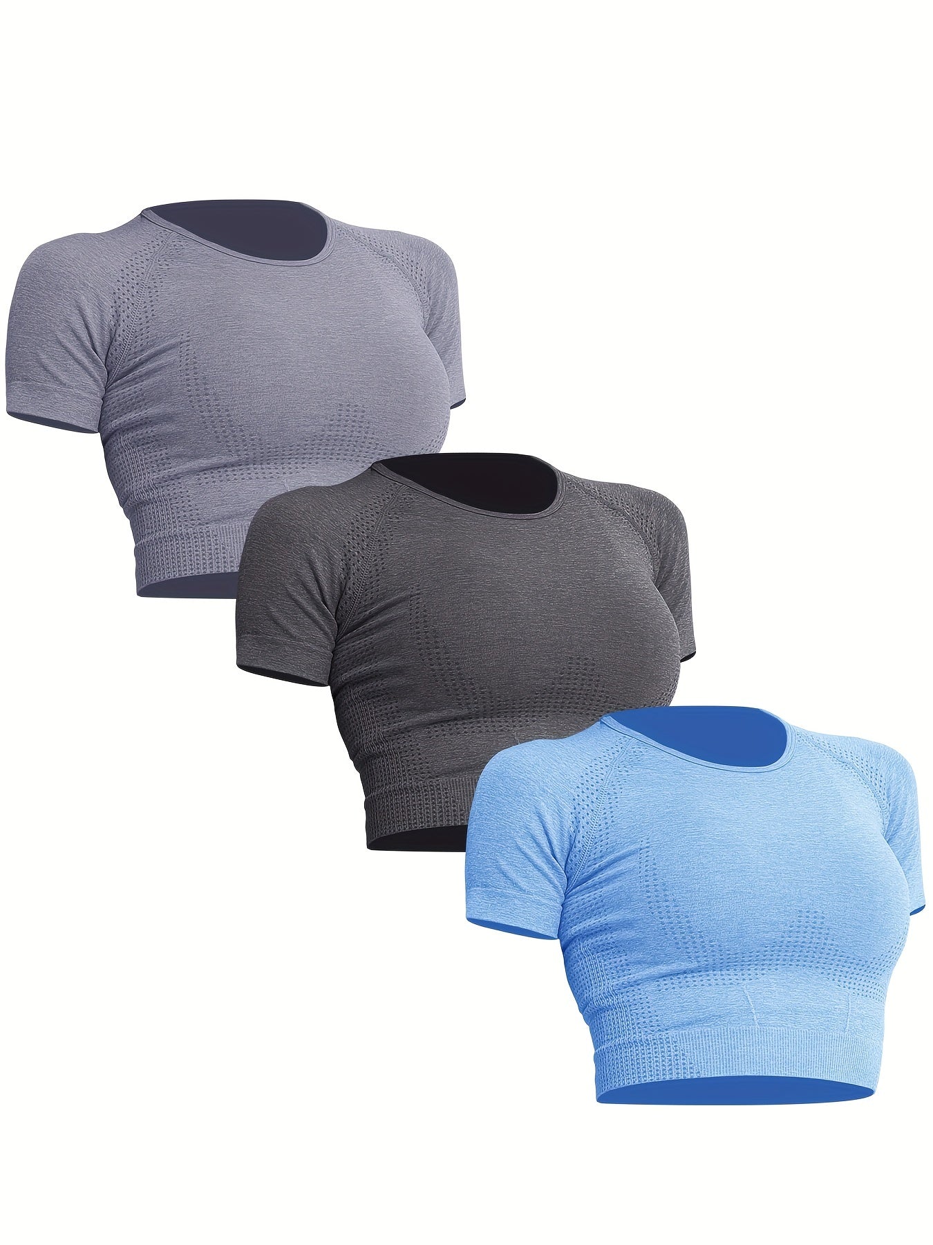 Lot de 3 Crop Tops de Sport Seamless pour Femmes - Extensibilité Confort, Tissu Respirant pour Yoga & Fitness, Vêtements Sportifs Polyvalents à Séchage Rapide