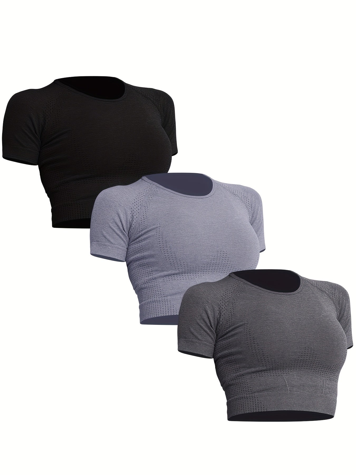 Lot de 3 Crop Tops de Sport Seamless pour Femmes - Extensibilité Confort, Tissu Respirant pour Yoga & Fitness, Vêtements Sportifs Polyvalents à Séchage Rapide