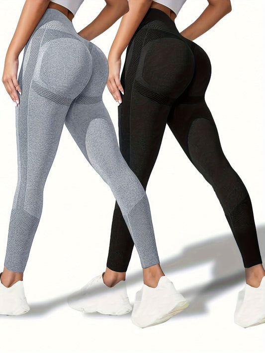 2pcs Leggings De Sport De Yoga Sans Couture, Pantalons Serrés De Course À Haute Élasticité Pour L'entraînement En Salle De Sport, Vêtements De Sport Pour Femmes