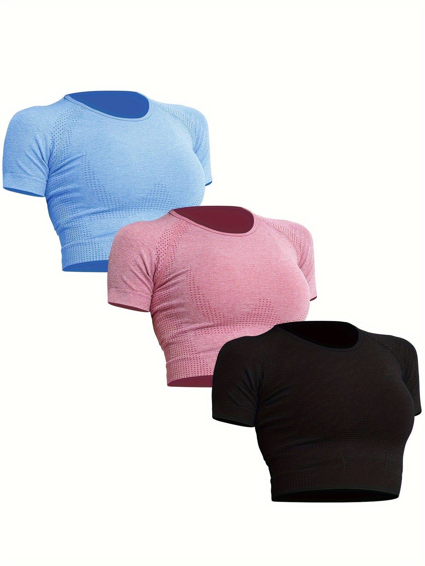 Lot de 3 Crop Tops de Sport Seamless pour Femmes - Extensibilité Confort, Tissu Respirant pour Yoga & Fitness, Vêtements Sportifs Polyvalents à Séchage Rapide