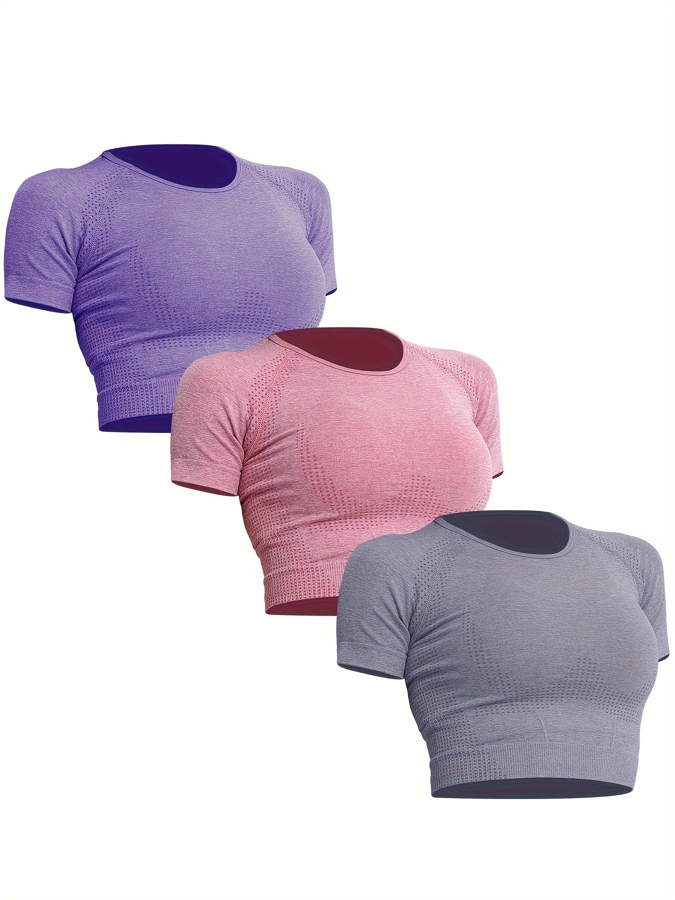 Lot de 3 Crop Tops de Sport Seamless pour Femmes - Extensibilité Confort, Tissu Respirant pour Yoga & Fitness, Vêtements Sportifs Polyvalents à Séchage Rapide