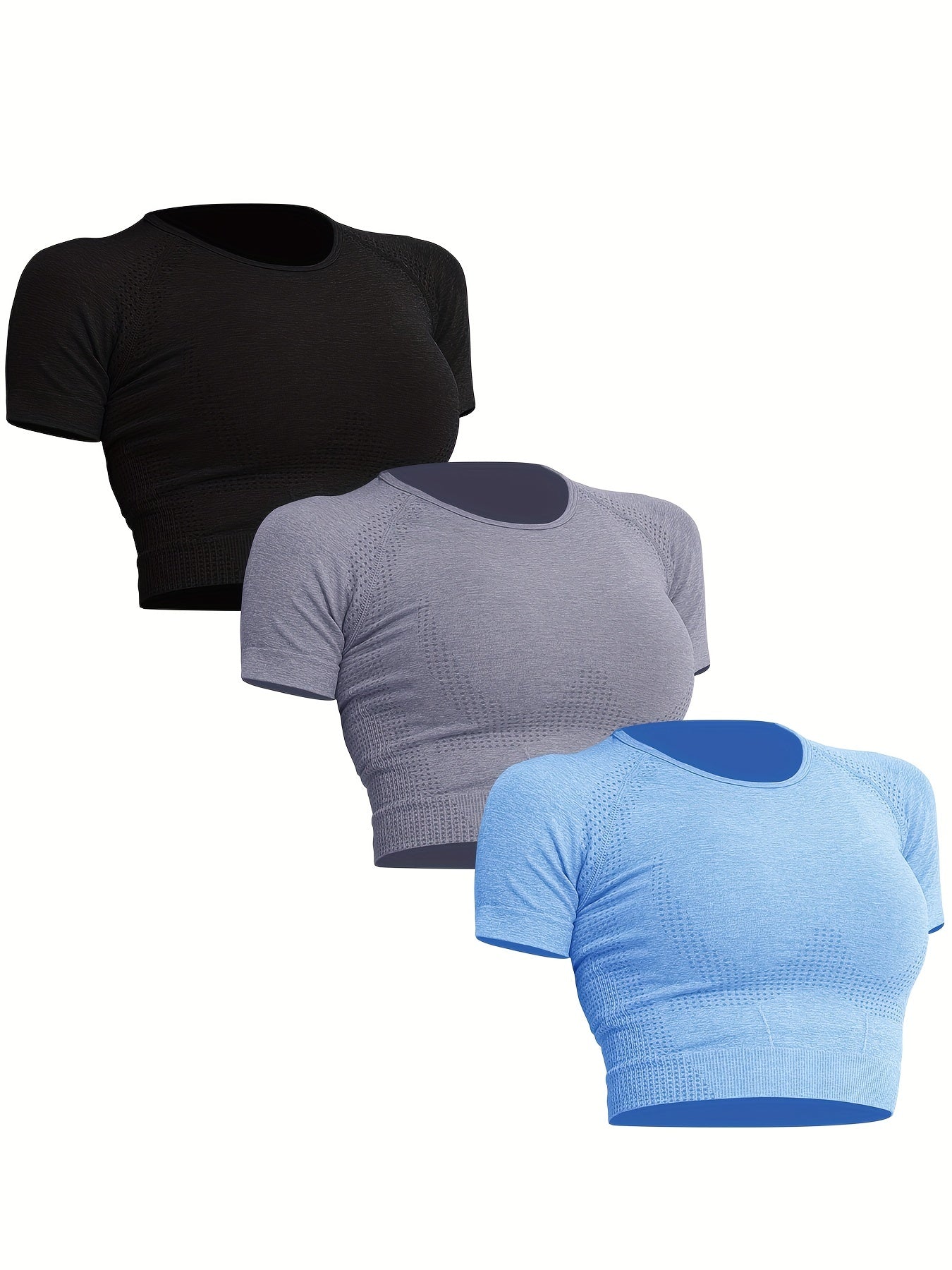 Lot de 3 Crop Tops de Sport Seamless pour Femmes - Extensibilité Confort, Tissu Respirant pour Yoga & Fitness, Vêtements Sportifs Polyvalents à Séchage Rapide