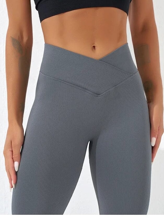 Legging Évasé Côtelé Taille Croisée Push Up