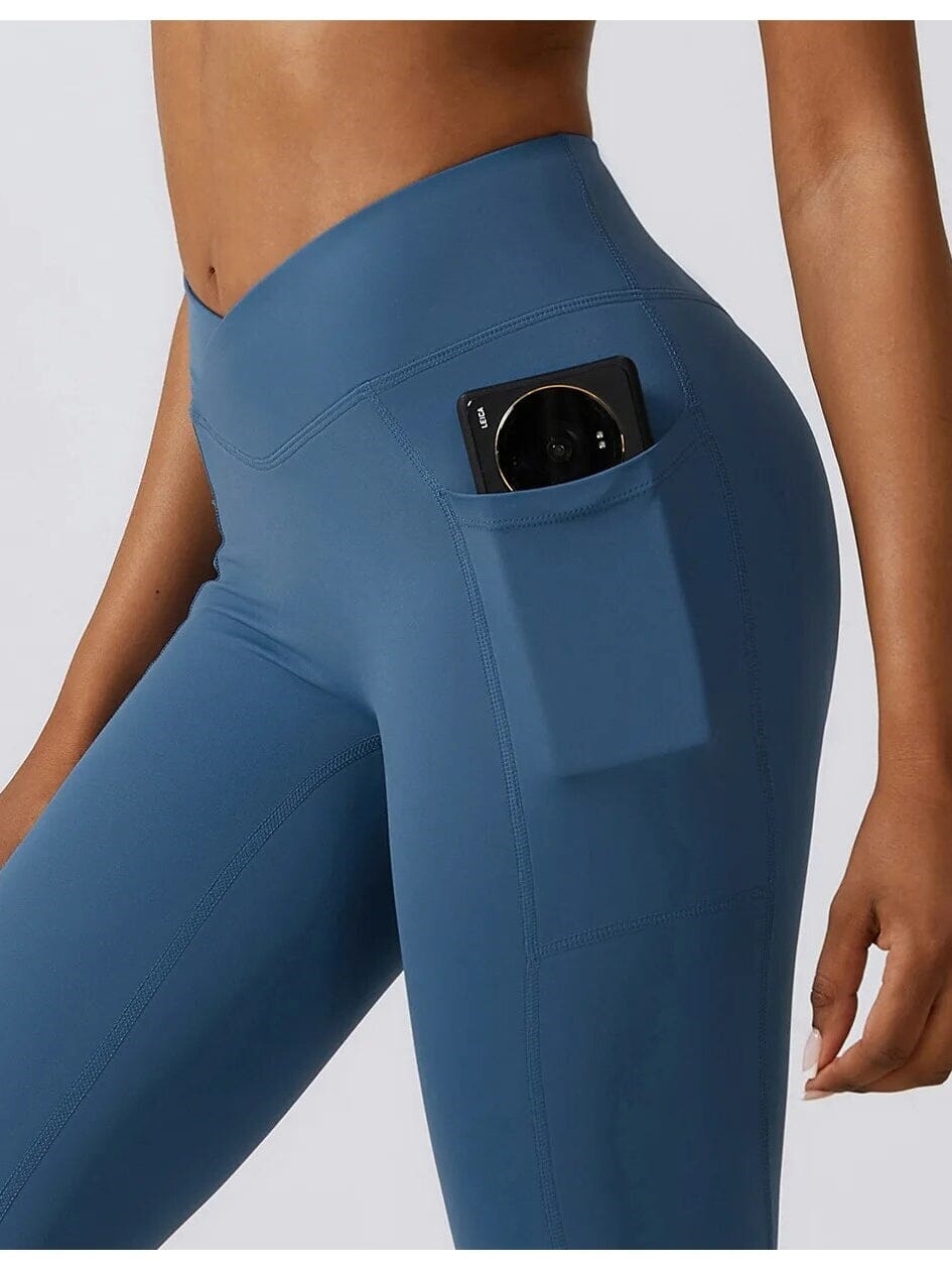 Legging Évasé Taille Croisée Sans Couture (Poche)