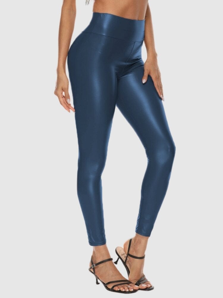 Legging Simili Cuir Bleu Brillant