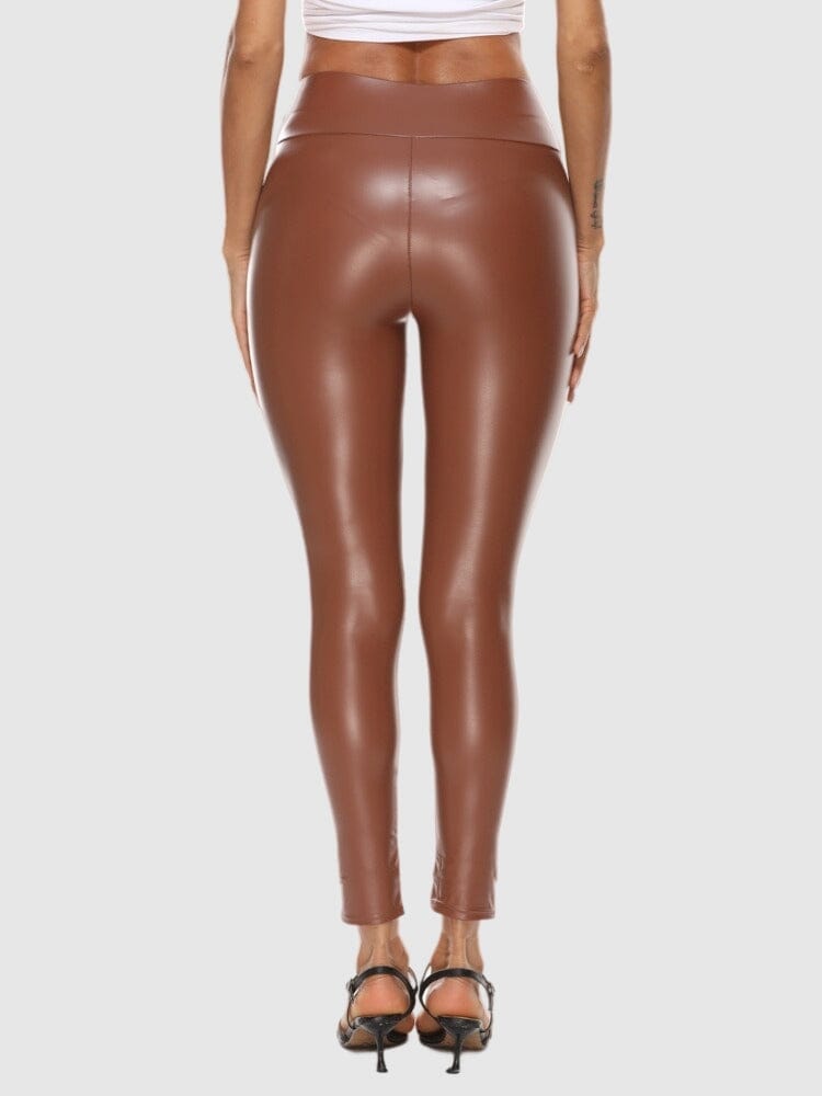 Legging Simili Cuir Marron Brillant