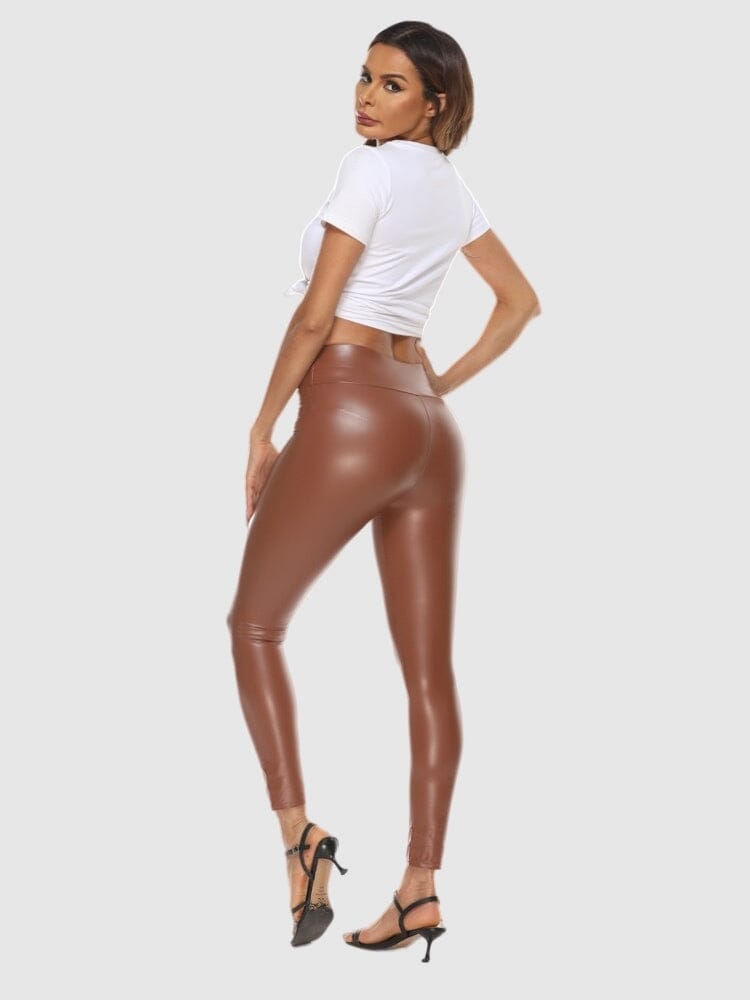 Legging Simili Cuir Marron Brillant