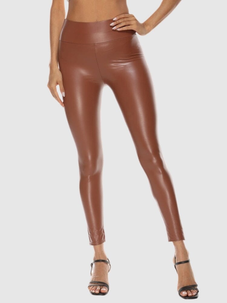 Legging Simili Cuir Marron Brillant