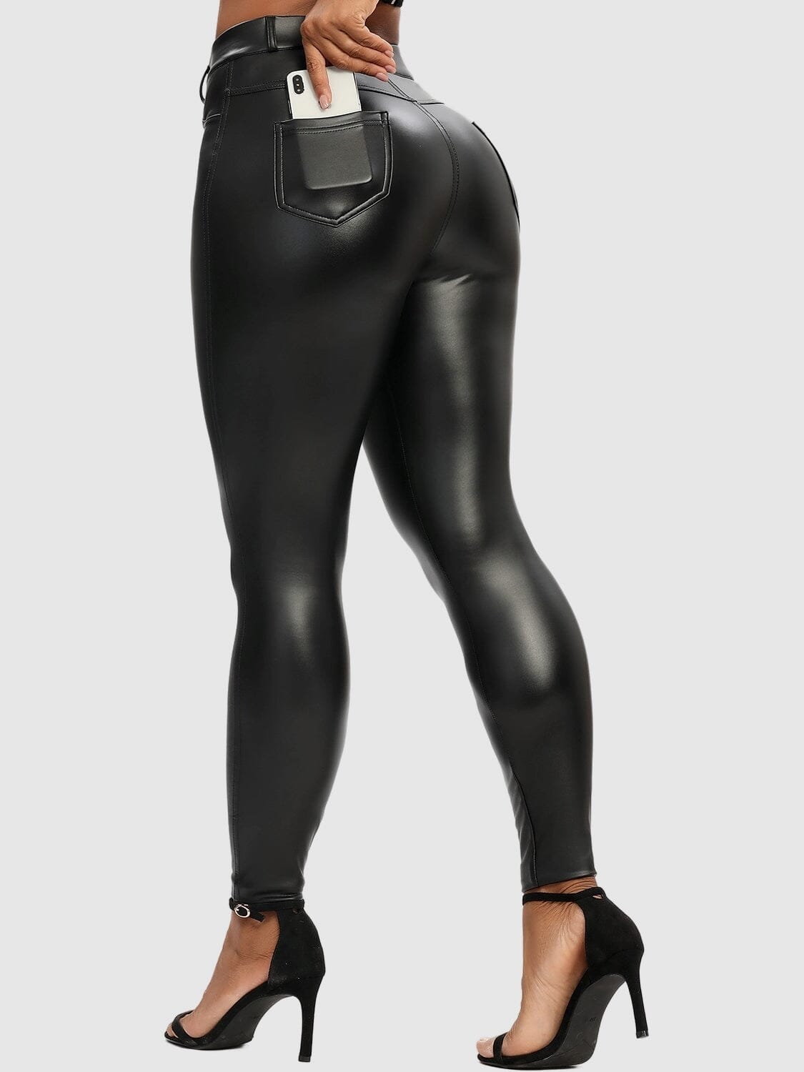 Legging Simili Cuir Poches Arrière