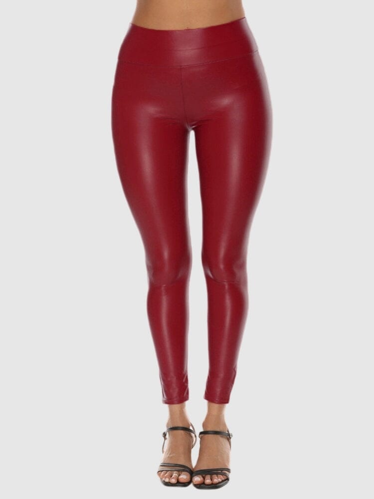 Legging Simili Cuir Rouge Brillant