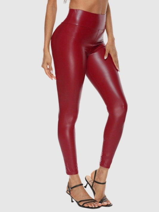 Legging Simili Cuir Rouge Brillant