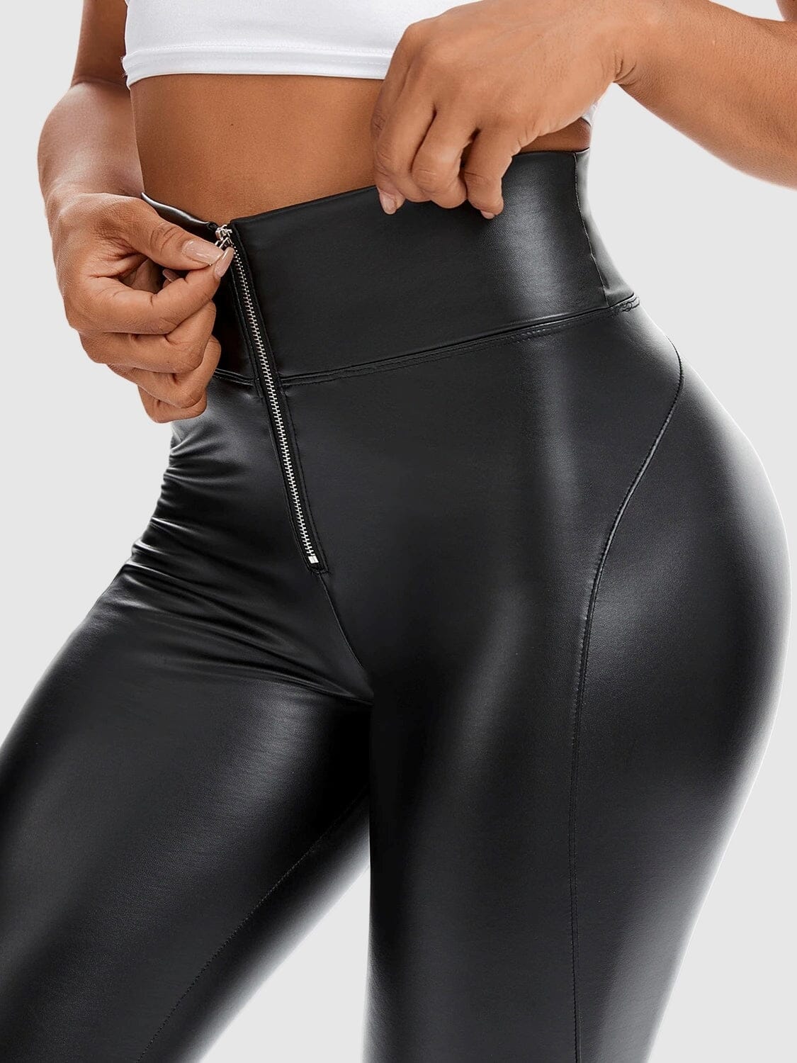 Legging Simili Cuir Taille Zippée