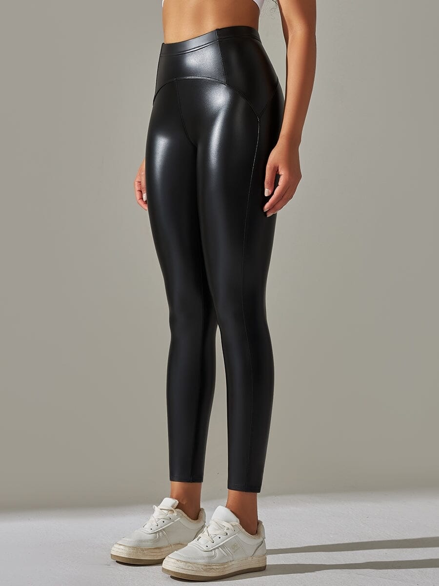 Legging Simili Cuir Ventre Plat Velours