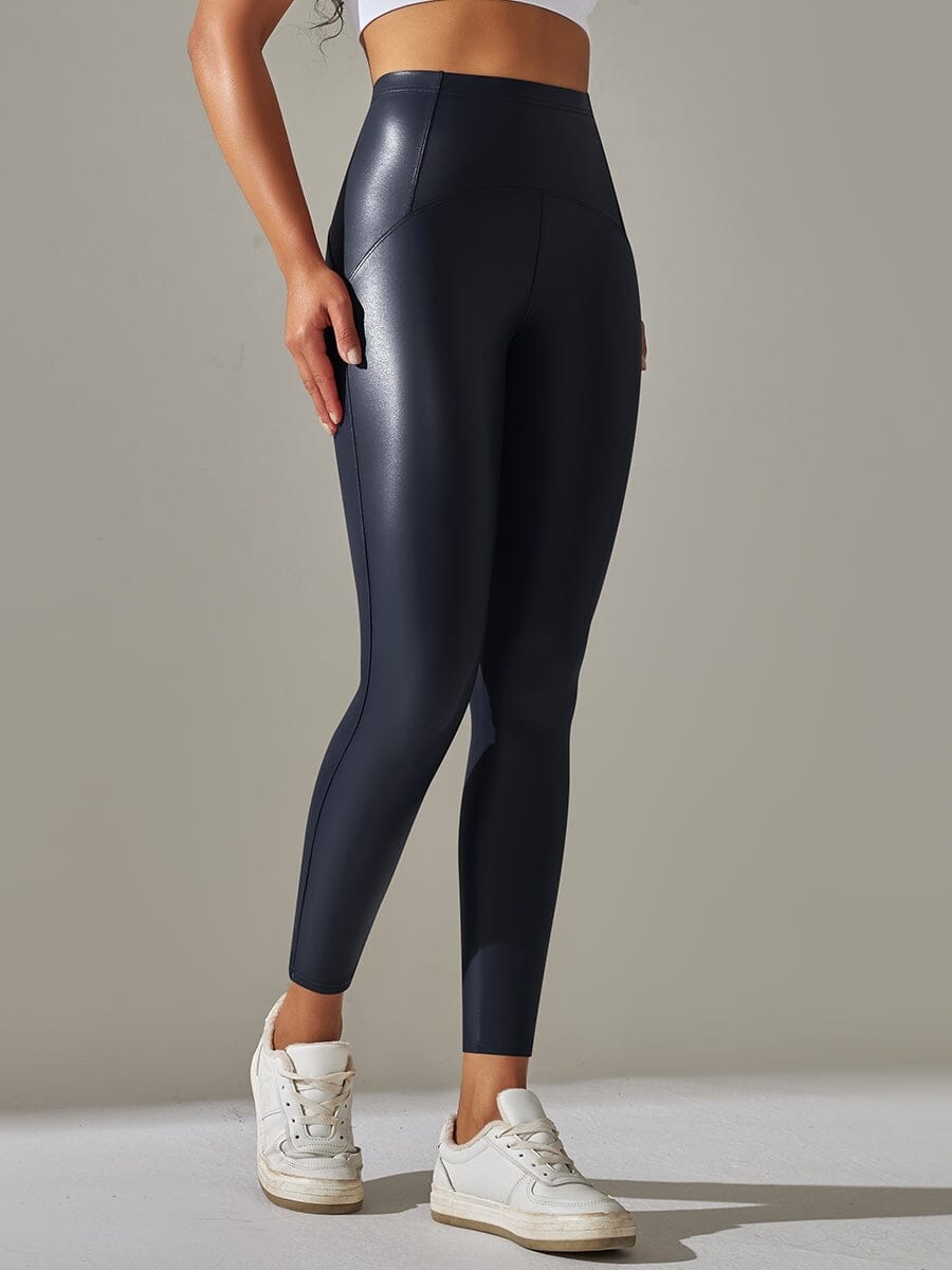 Legging Simili Cuir Ventre Plat Velours