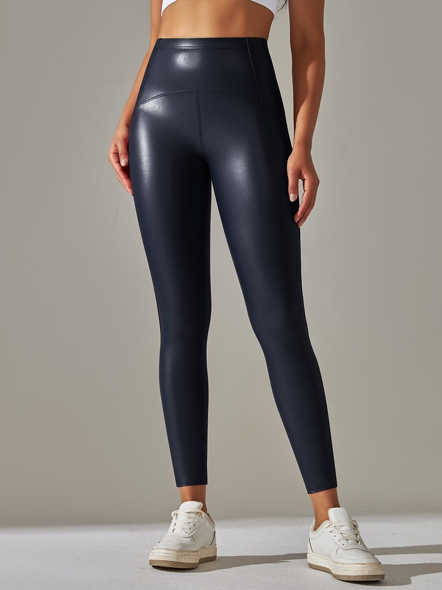 Legging Simili Cuir Ventre Plat Velours