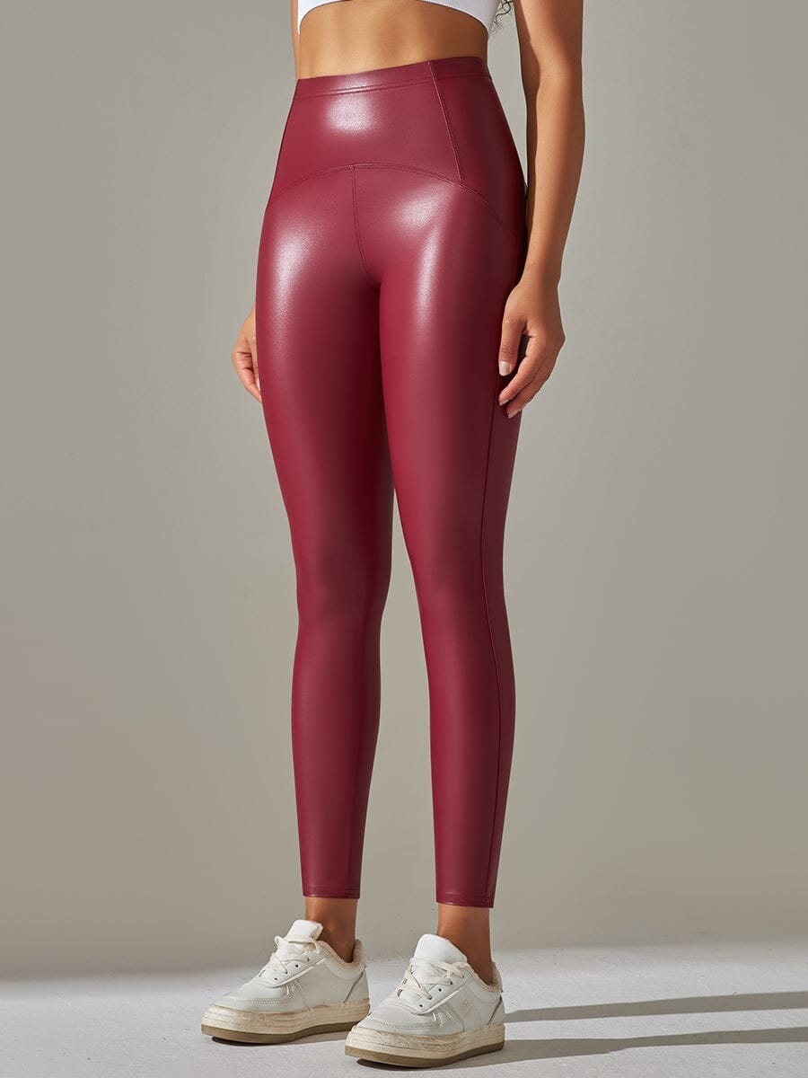 Legging Simili Cuir Ventre Plat Velours