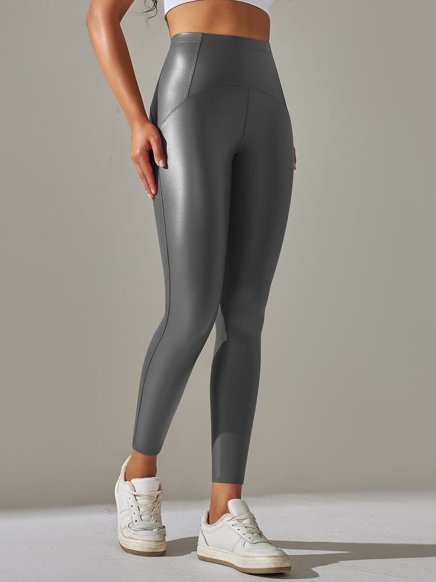 Legging Simili Cuir Ventre Plat Velours