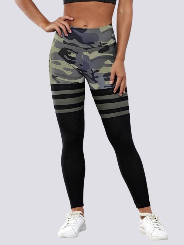 Legging Sport Camouflage Maintien Ferme Taille Haute (Poches)