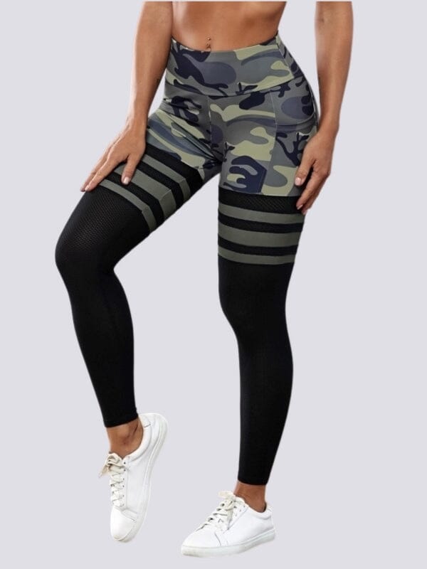 Legging Sport Camouflage Maintien Ferme Taille Haute (Poches)