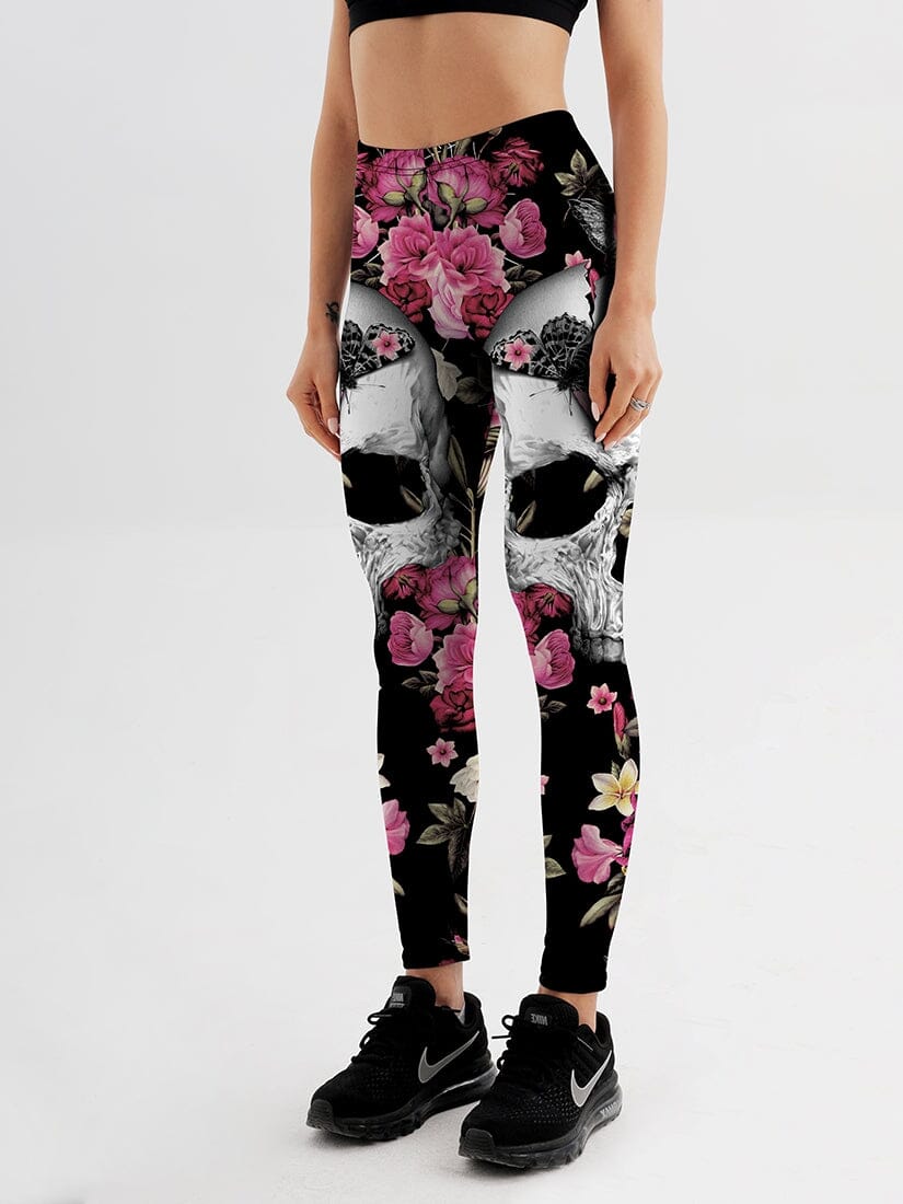 Legging Tête de Mort et Fleurs