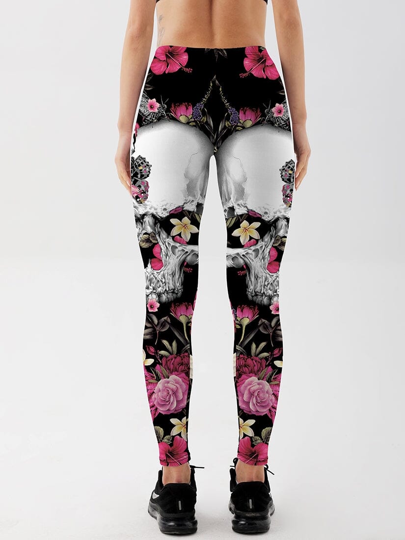 Legging Tête de Mort et Fleurs